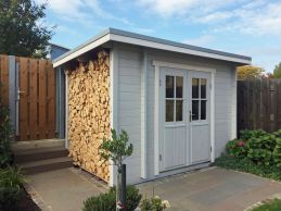 Gartengerätehaus Björn mit Holzlager - jetzt bestellen!